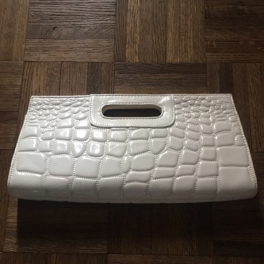 White pleather clutch with small detachable strap